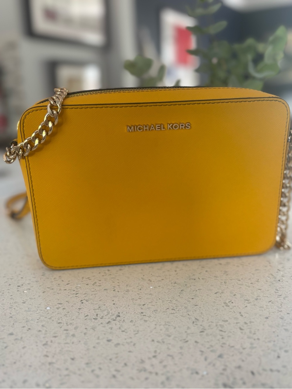 Michael Kors Yellow Saffiano Leather Jet Set Camera Crossbody Bag